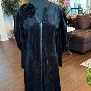 C. Wonder Black Long Sleeve Velvet Dress Coat with Flower Accent